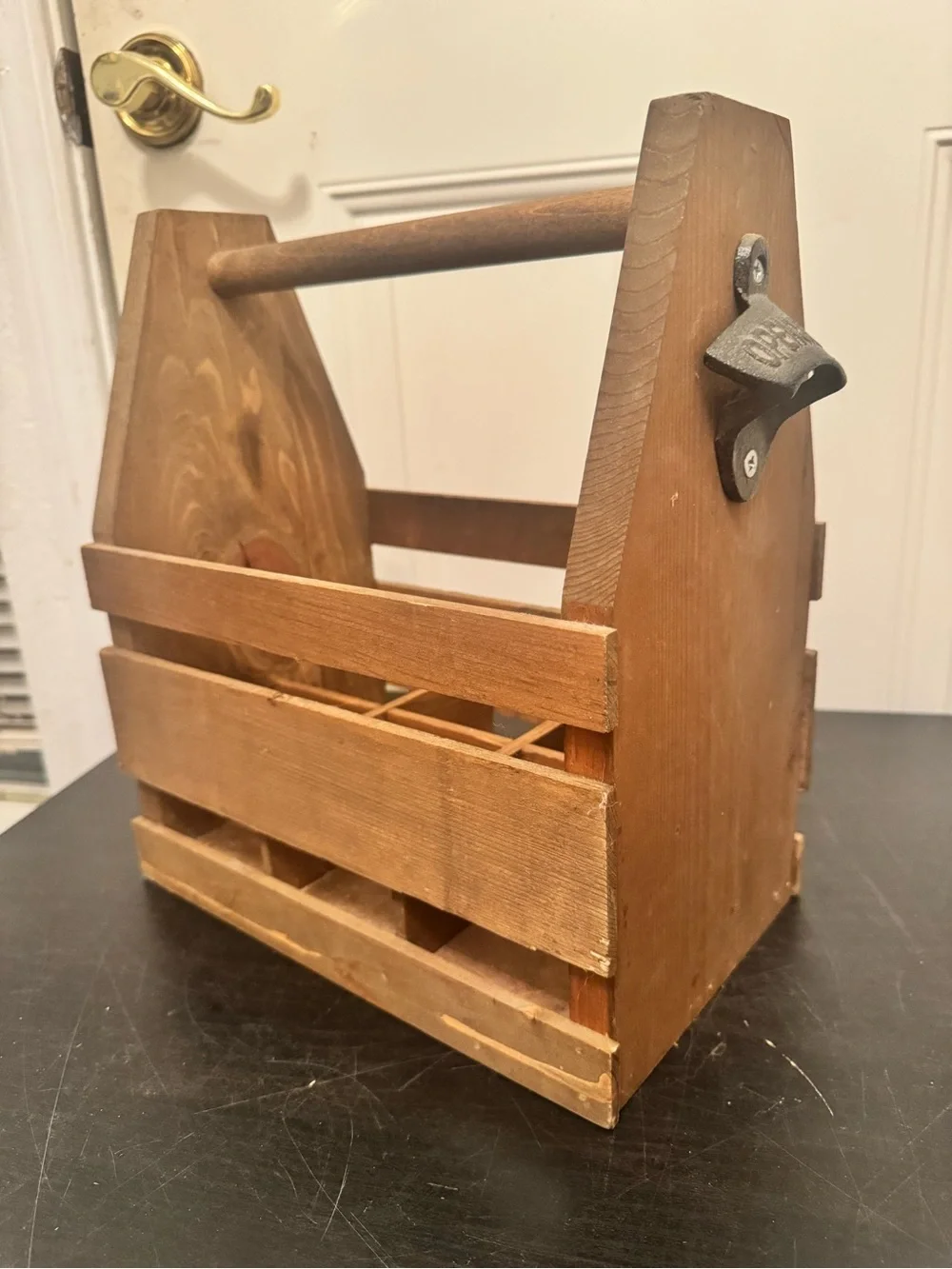 Wood 6 Pack Beer Bottle Caddy Carrier Holder With Bottle Opener
